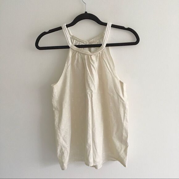 J. CREW Sleeveless Halter Tank Top Blouse Anchor Print Tan White - Picture 9 of 14